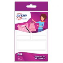 Blister de 30 étiquettes Avery - pour vêtements - formes assorties - Lot de 10