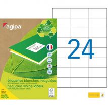 Etiquettes adresses recyclées blanches Apli - 70 x 37 mm - 100 feuilles A4 - 2400 étiquettes par boîte