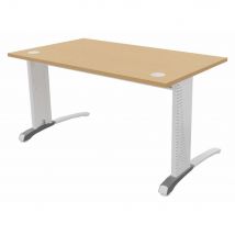 Bureau droit Triomphe 2 - L 140 x P 80 cm - plateau hêtre - pieds métal en L blanc - embase aluminium