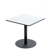 Table de restauration carrée Mezzo - plateau stratifié blanc - 80 x 80 cm - pied central en acier noir