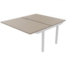 Bureau bench 2 postes Osmose suivant L140 x P163 cm Plateaux échancrés Argile Pieds métal Blanc