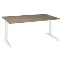 Bureau Droit Tempo - L 180 X P 80 Cm - Plateau Chêne Grisé - Pieds Métal En L Blancs