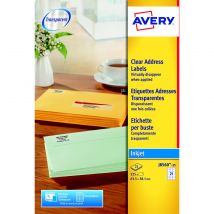 Étiquettes transparentes Avery pour imprimante jet d'encre J8560 - 63,5 x 38,1 mm - 21 Étiquettes par feuilles - paquet 525 unités