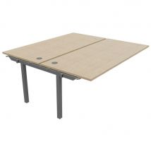 Bureau Bench 2 Postes Osmose Suivant L180 X P163 Cm Plateaux Chêne Pieds Métal Aluminium