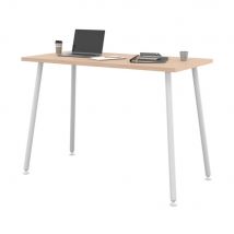 Table haute Knot - H 110 x L160 x 80 cm - plateau chêne - pieds inclinés métal blanc
