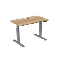Bureau électrique hauteur réglable Nova L140 cm plateau avec top access Chêne Nebraska - pieds métal Gris