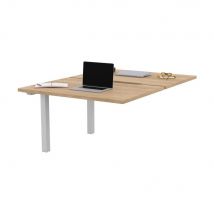 Bureau bench 2 postes Osmose suivant L120 x P163 cm Plateaux échancrés Chêne Nebraska Pieds métal Blanc