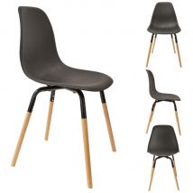 Chaise coque Glyde en polypropylène - Noir , Pieds bois brut - Lot de 4