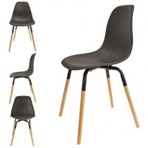 Chaise coque Glyde en polypropylène - Noir , Pieds bois brut - Lot de 4