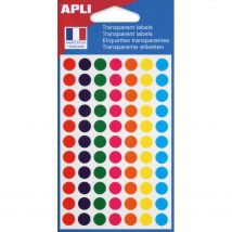 Pastilles adhésives transparentes Apli diamètre 8 mm - Pochette de 385 - coloris assortis