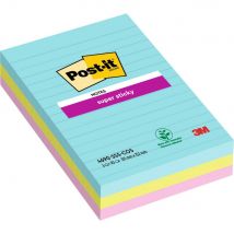 Post-It Super Sticky collection Miami - lignés - 101 x 152 mm - lot de 3 blocs de 90 feuilles