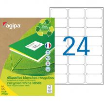 Etiquettes adresses recyclées blanches Apli - 63,5 x 38,1 mm - 100 feuilles A4 -2400 étiquettes par boîte