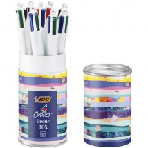 Stylos-bille Bic 4 Couleurs Décors - rétractable pointe moyenne 1 mm avec corps assortis - Boîte métal de 8