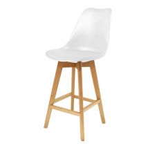 Tabouret coque Artemis rembourrée - Blanc - Pieds bois - Lot de 2