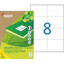 Etiquettes adresses recyclées blanches Apli - 105 x 70 mm - 100 feuilles A4 - 800 étiquettes par boîte