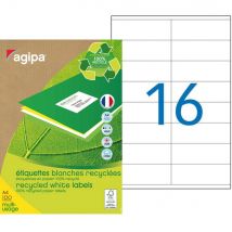 Etiquettes adresses recyclées blanches Apli - 105 x 35 mm - 100 feuilles A4 - 1600 étiquettes par boîte