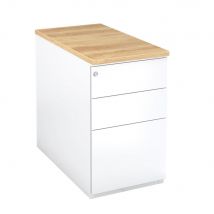 Caisson Hauteur Bureau - L42 X P80 X H 72 Cm - Coloris Blanc - Top Chêne Nebraska