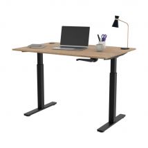 Bureau Assis-Debout Nova à Manivelle L.120 x P.80 cm - Plateau avec Obturateurs Chêne Nebraska - Pieds métal Noir