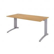 Bureau droit Triomphe 2 - L 180 x P 80 cm - plateau hêtre - pieds L aluminium - embase blanche