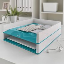 Corbeille à courrier Leitz WOW Dual - C4 en polystyrène- Blanc / Bleu menthe brillant