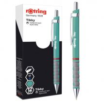 Stylo bille rétractable pointe moyenne avec grip Rotring Tikky - Corps bleu - Encre bleue - Lot de 2