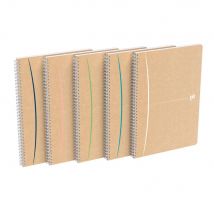 Cahier spirales A4 Oxford Touareg - 180 pages - papier recyclé - 90g petits carreaux - 5 x 5 mm - Couverture souple en carte kraft - Lot de 5