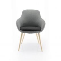 Fauteuil d'accueil Olia - tissu gris - coussin anthracite - 4 pieds bois naturel