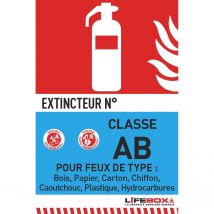 Panneau de signalisation Lifebox - classe feu AB - présence d'extincteur à eau pulvérisée