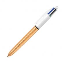 Stylo bille Bic 4 couleurs - pointe moyenne rétractable - corps doré givré- encre vert / bleu / rouge / noir - Lot de 2