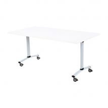Table mobile à plateau basculant L140 x P80 cm - Plateau Blanc pieds Aluminium
