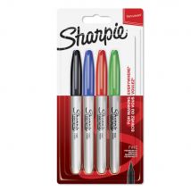 Marqueur Permanent Sharpie Pointe Fine Ogive 0,9 Mm - Pochette De 4 Couleurs Assorties