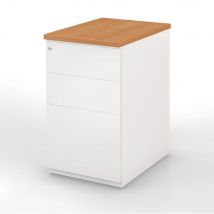 Caisson hauteur bureau métal - NF Environnement - blanc top hêtre - H72 x L 42 x P 80 cm