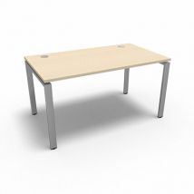 Bureau rectangulaire indépendant profondeur 80 cm gamme Conect - érable blanc - Longueur 140 - Piètement Fixe gris aluminium