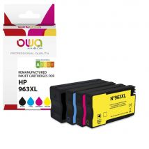 Cartouche d'encre Owa remanufacturée compatible pour HP 963XL - Grande capacité - Pack de 4 couleurs + Noir