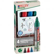 Marqueur pour tableau blanc 28 EcoLine à pointe ogive - largeur de trait 1,5 - 3 mm - couleurs assorties : noir - bleu - rouge - vert - paquet 4 