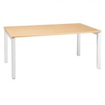 Bureau Droit Tempo - L 160 X P 80 Cm - Plateau Hêtre - 4 Pieds Blancs