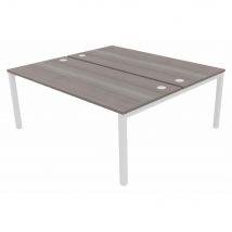 Bureau bench 2 postes Osmose départ L180 x P163 cm Plateaux Cèdre Pieds métal Blanc