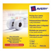 Boîte de 10 rouleaux de 1500 étiquettes Avery PLR1226 pour pince à étiquetter - 1 ligne (8 caractères) - blanches - adhésif amovible