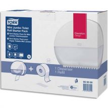 Distributeur de papier toilette + recharge Premium mini Jumbo 170 m doux blanc - Pack T2 Tork Starter