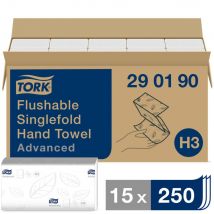 Essuie-mains Tork pliage en V à dissolution rapide - 290190 - colis de 15 paquets de 250 feuilles - pour TORK H3