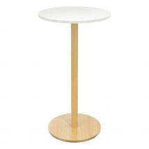 Table mange debout - diamètre 60 cm - plateau blanc - pied bois