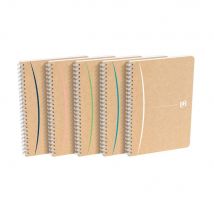 Cahier spirales A5 Oxford Touareg (14,8 x 21 cm) - 100 pages - papier recyclé - 90g petits carreaux - 5 x 5 mm - Couverture souple en carte kraft - 