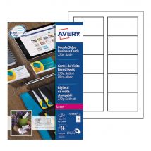 Cartes de visite blanches à bords lisses Avery - 85 x 54 mm - Impression laser - paquet 100 unités