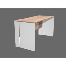 Bureau télétravail Bari plateau cerisier pieds panneaux blancs L140 x P60 cm