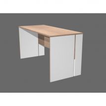 Bureau télétravail Bari plateau cerisier pieds panneaux blancs L140 x P60 cm
