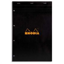 Bloc RHODIA N°20 agrafé - 160 pages perforées 80g - réglure 5x5 - 21x31,8cm - Couverture carte enduite noire - Lot de 5