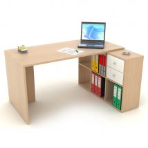 Bureau Icône - L 140 x P 69 cm - avec rangement 6 cases intégrées - chêne