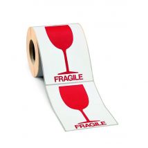 Etiquette Adhésive Pré-imprimée ''Fragile'' Avec Un Verre Rouge - 1000 Étiquettes 9 X 13 Cm (carton 1000 Unités)