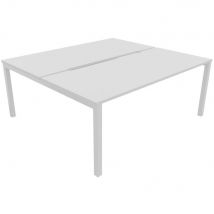 Bureau bench 2 postes Osmose départ L180 - plateaux échancrés Blanc - pieds métal Blanc