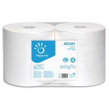 Lot de 2 bobines d'essuyage Papernet blanche - 1000 formats - 2 plis - 23,2 x 30,5 cm - agr é contact alimentaire